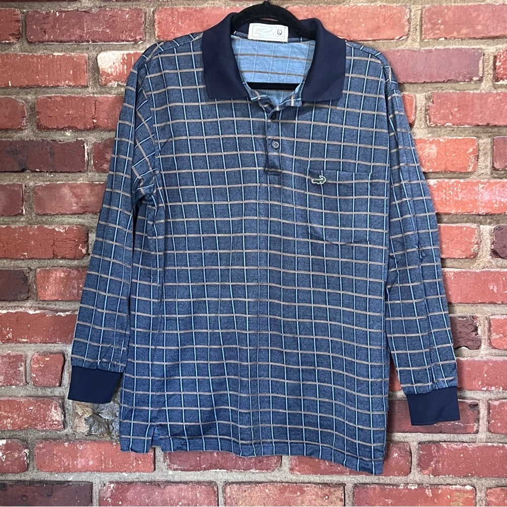 Crocodile Vintage Men's‎ Long Sleeve Polo by Crocodile Original Blue Size Large